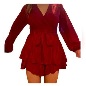 Sexy Burgundy Jumpsuit Romper Long sleeve Sz XXL